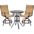 Hanover Manor 3-Piece Outdoor Dining Set with Sling Swivel Rockers and Bistro Table Tan/Bronze