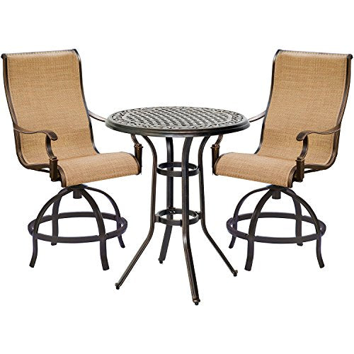 Hanover Manor 3-Piece Outdoor Dining Set with Sling Swivel Rockers and Bistro Table Tan/Bronze