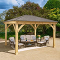 Yardistry 12x14 Meridian Cedar Wood Gazebo Pavilion with Aluminum Roof Brown
