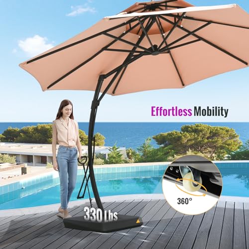 Astomi 10Ft Cantilever Patio Umbrella with Base Beige