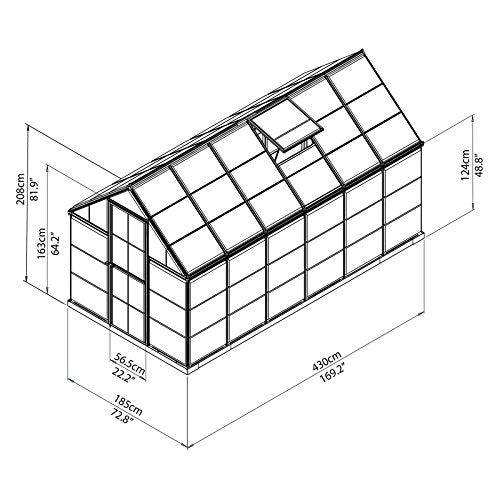 Palram Canopia Greenhouse Kit 6' x 14' Heavy Duty Aluminum Frame with Lockable Door and Vent Silver
