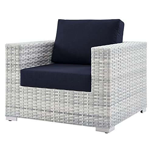 America Luxury - Outdoor Lounge Sectional Sofa Chair Set, Rattan Wicker, Modern, Blue