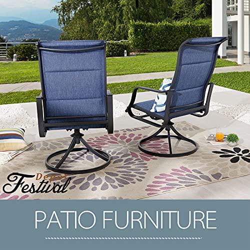 Festival Depot Outdoor Dining Chair Set, Metal Swivel Armchairs with Textilene Fabric, High Back, Blue, 6 pcs