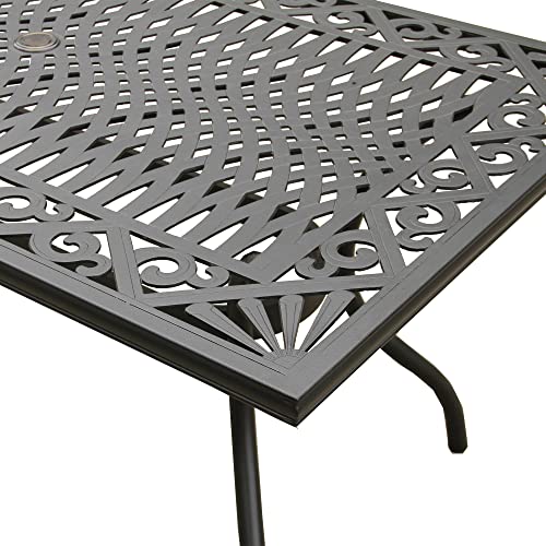 Oakland Living Modern Ornate Outdoor Mesh Aluminum 68-in Rectangular Patio Dining Set with Six Chairs Black