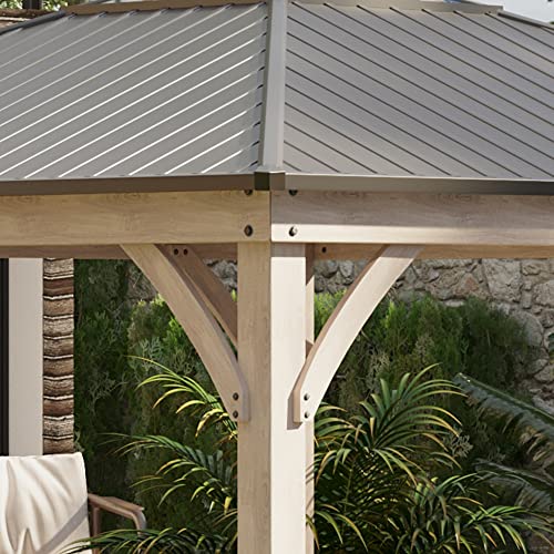 Outsunny 11' x 11' Hardtop Gazebo with Metal & Acrylic Roof, Wood Frame, Bark Brown
