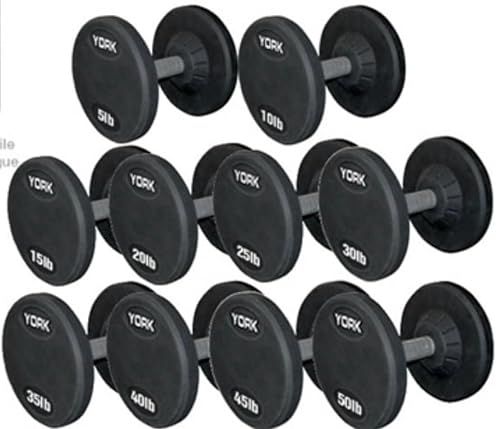 York Barbell 130-150 lb. Rubber Pro Style Dumbbell Set