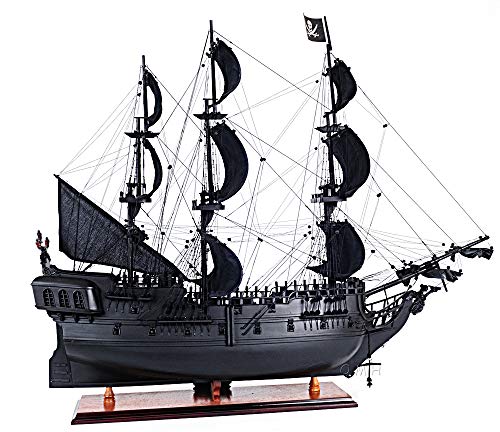 Old Modern Handicrafts Black Pearl Pirate Ship Model with Display Case Multicolor