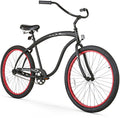 Firmstrong Bruiser Man Single Speed Beach Cruiser Bicycle 26-Inch Matte Black/Red Rims