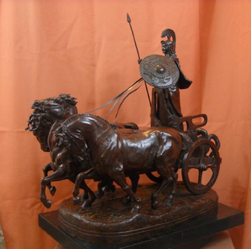 Paulingston Co. Roman Minerva Athena Bronze Statue Chariot of War Horses E. Fremiet Sculpture Bronze