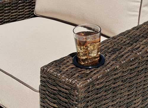 Signature Design by Ashley Coastline Bay Casual Outdoor Swivel Lounge with Cushion, Beige & Dark Brown