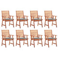 Patio Dining Chairs Set of 8 with Cushions Solid Acacia Wood and High Aluminum White