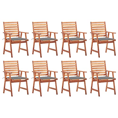 Patio Dining Chairs Set of 8 with Cushions Solid Acacia Wood and High Aluminum White