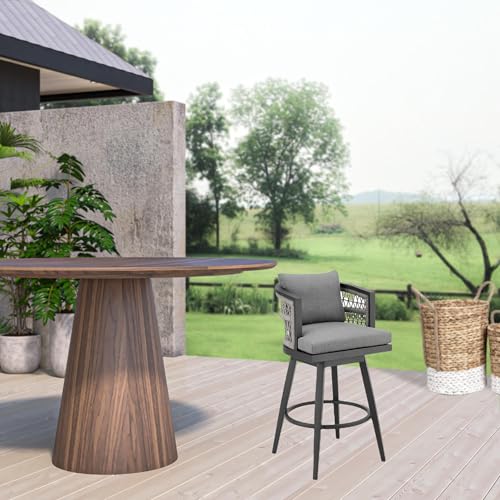 HomeRoots 37" Gray Metal Swivel Outdoor Counter Height Bar Chair with Footrest Grey