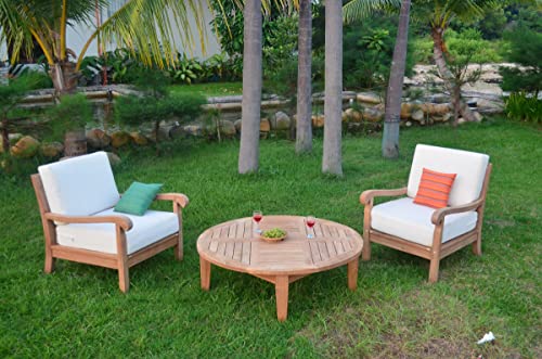WholesaleTeak Napa 3 Pc Lounge Chair Set with Cushions - 2 Chairs & 46" Coffee Table, Canvas White