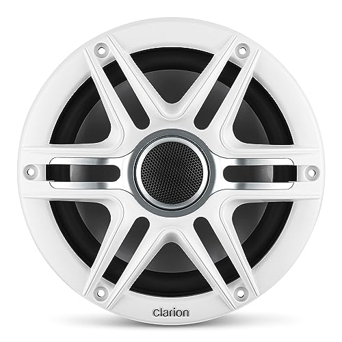 Clarion Marine 4 Channel Amp & 7.7" Speakers with 10" Grey Grill Boat Audio Bundle
