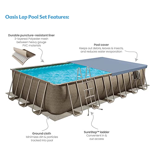 Funsicle Oasis Designer Rectangular Frame Pool Set Brown Basket