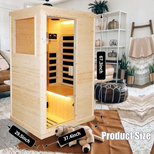 ToTibuy Far Infrared Wooden Sauna Room Single Person Spa Wood Color