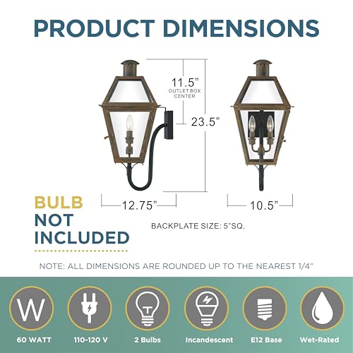 Quoizel Rue De Royal Charleston Outdoor Wall Lantern 23.5 Inch 2-Light Industrial Bronze