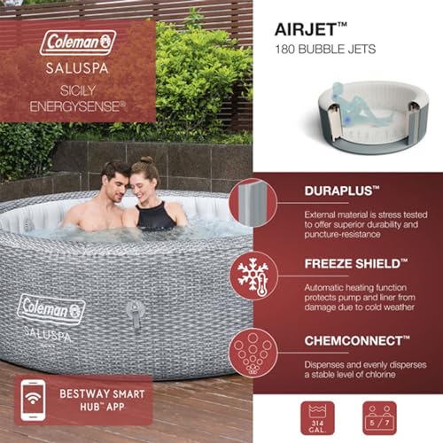 Bestway Coleman Sicily AirJet Inflatable Round Hot Tub Gray