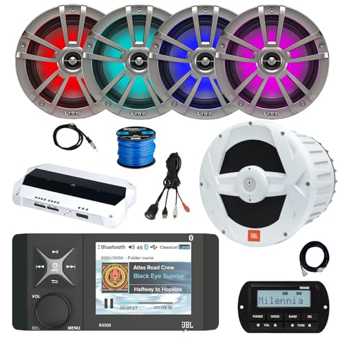 Enrock Marine JBL R4500 Marine USB Bluetooth Receiver with 4x 6.5" Speakers, 10" Subwoofer, Amplifier, Titanium LED