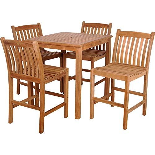 Outdoor Living and Style 5-Piece Eden Teak Patio Bar Set 46" Brown