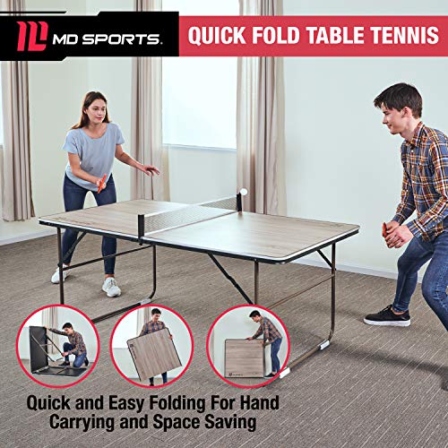 MD Sports Quick Fold Table Tennis Table Brown Wood Grain & White