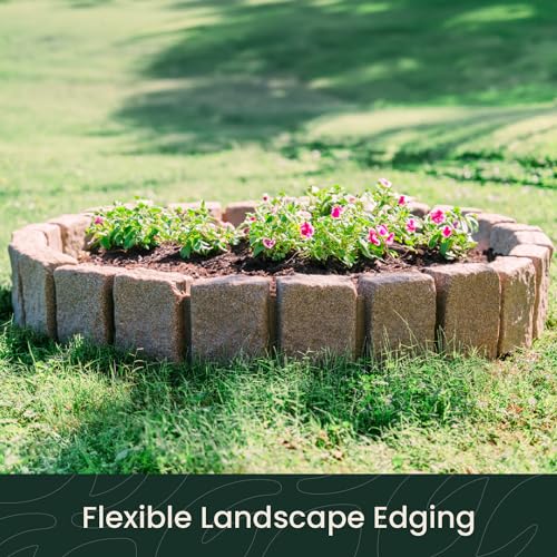 Beuta Cobblestone BlockXL Lawn and Garden Landscape Edging - 9.5" Tall Natural Resin, Fade Rust and Corrosion Resistant, Includes 3 Anchoring Spikes