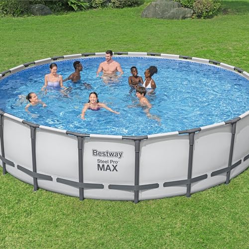 Bestway Steel Pro MAX 20 Foot x 52 Inch Round Above Ground Swimming Pool Set Gray