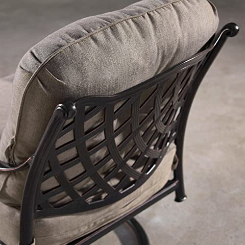 Oakland Living Aluminum Outdoor Swivel Club Rocking Chairs Set of 2 with Thick Tan Cushions Antique Copper