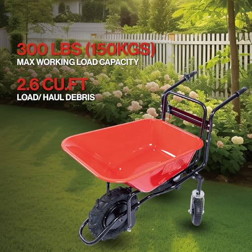 Kaimei Electric Wheelbarrow 24V Brushless Motor 330lbs Capacity All-Terrain Tires Rechargeable Battery Black+Red