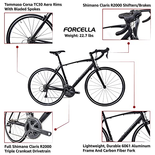 Tommaso Forcella Aluminum Road Bike Shimano Claris 24-Speed Matte Black Medium 56cm