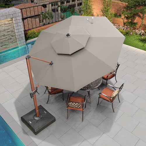 PURPLE LEAF Sunbrella 11 Feet Double Top Patio Umbrella Offset Cantilever Spectrum Graphite