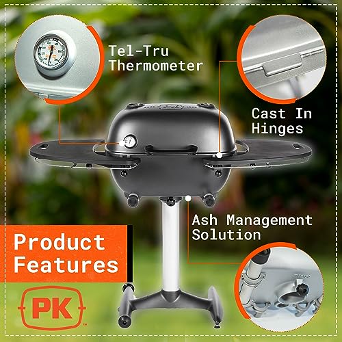 PK Grills Charcoal BBQ Grill and Smoker Combination PK360 Portable Outdoor Grill Smoker Graphite