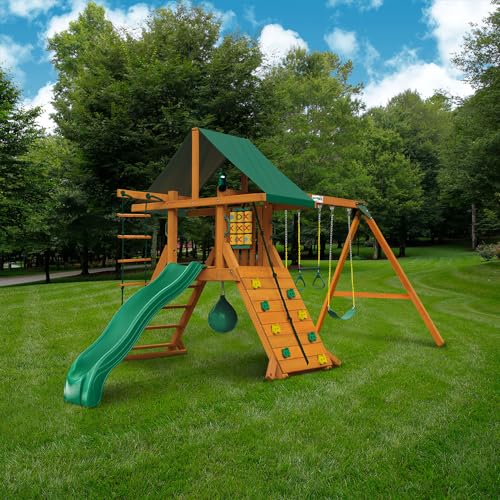 Gorilla Playsets Ozark II Wood Swing Set with Green Vinyl Canopy