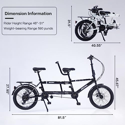 GOJLEX Foldable Tandem Bike 20” City Folding Bicycle Black