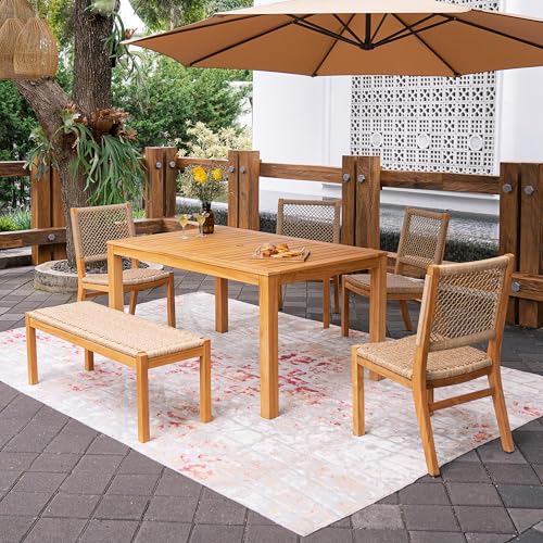 Cambridge Casual Paxton Wood 6-Piece Outdoor Dining Set Natural Teak/All-Weather Wicker Configuration 8 - 6 Seater