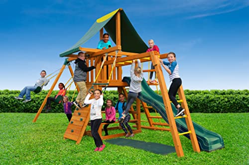 Best in Backyards Dreamscape Cedar Wood Swing Set Jungle Gym Green & Yellow Components