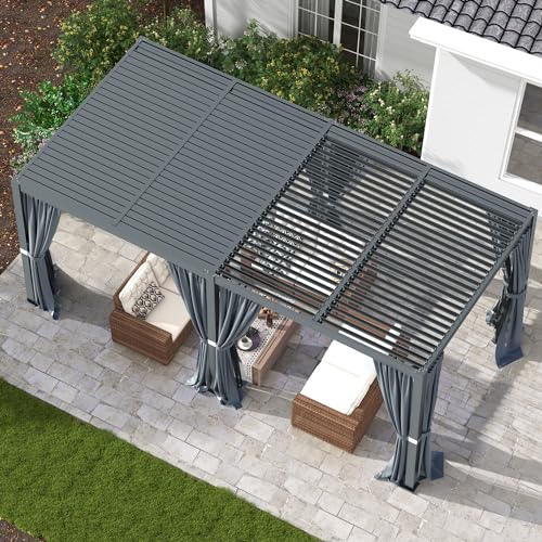 RoyalCraft 10' x 20' Outdoor Adjustable Louvered Pergola Gray