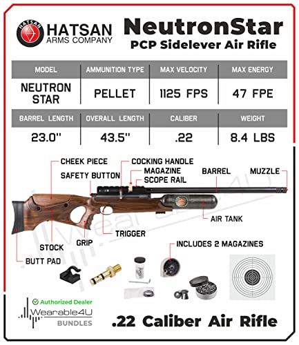 Hatsan NeutronStar Air Rifle .22 Cal Bundle with 250ct Pellets and 100x Targets Black