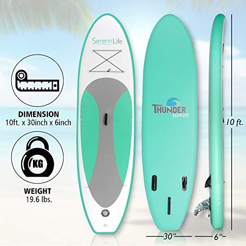 SereneLife Inflatable Board (6 Inches Thick) | Premium SUP Accessories & Carry Bag | Wide Stance, Bottom Fin | Non-Slip Deck | Youth & Adult Standing Boat
