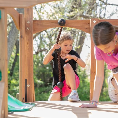 Backyard Discovery Endeavor II Cedar Swing Set Playset Green Wave Slide