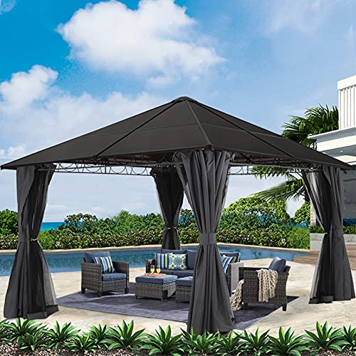 ABCCANOPY Hardtop Patio Gazebo with Curtains and Netting Dark Gray