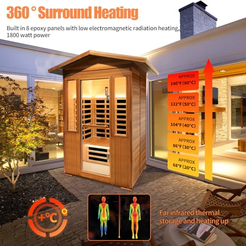 HAOYAYA Outdoor Far Infrared Sauna 2 Person 1800W Natural