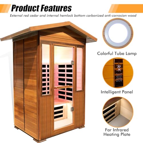 RIGO Outdoor 2-Person Infrared Sauna Red Cedar Hemlock 1800W