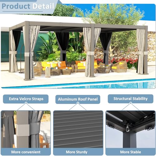 Aoxun Louvered Pergola 12' x 20' Outdoor Aluminum with Adjustable Roof Gray