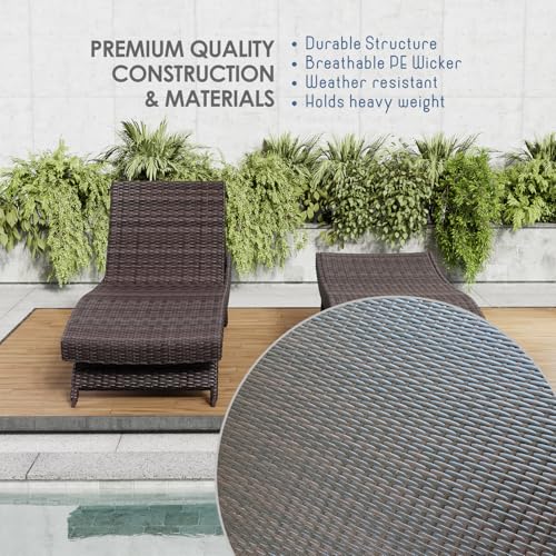 Nestl Outdoor Lounge Chair Set of 4, Wicker Reclining Patio Chairs Brown