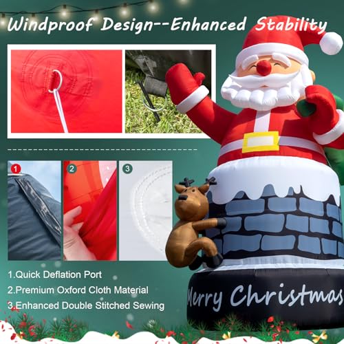 Inflantteble Giant Christmas Inflatable Santa Claus with Reindeer in Chimney 20FT Red