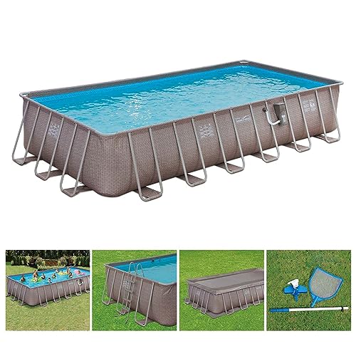 Summer Waves Elite 24' x 12' x 52" Rectangular Above Ground Swimming Pool Set Gray