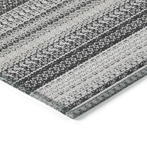 HomeRoots 10' x 14' Black Striped Washable Non-Skid Indoor Outdoor Area Rug Black