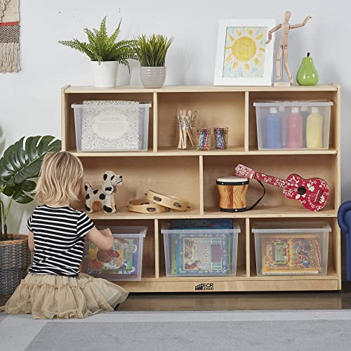 ECR4Kids 8-Compartment Mobile Storage Cabinet 36in Classroom Furniture Natural